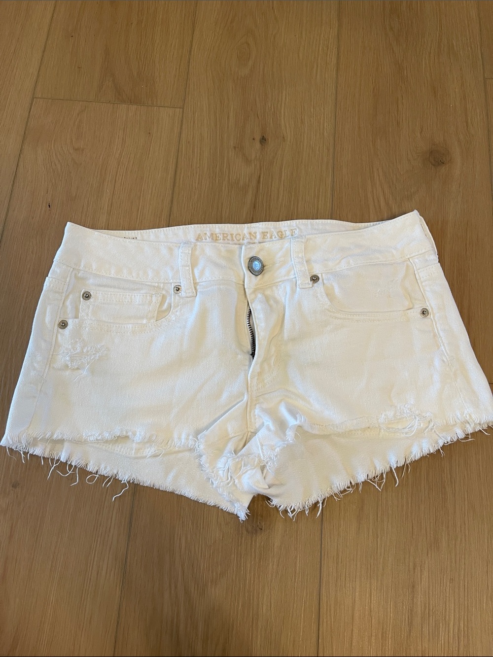 American Eagle Outfitters White Frayed Hem Denim Shorts